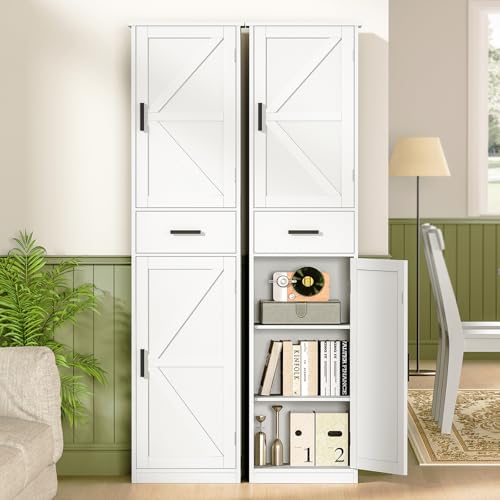 WEENFON Tall Bathroom Cabinet, Storage Cabinet with 6 Shelves & Drawer, Bathroom Storage Cabinet with Adjustable Shelves, Tall Cabinet for Living Room, Home Office, White - color: White