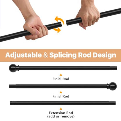 Black Curtain Rods for Windows 66 to 120, Adjustable Length, Heavy Duty Steel Rod, Wall Mounted, 120 Inch - color: Black, size: 66 to 120 inch