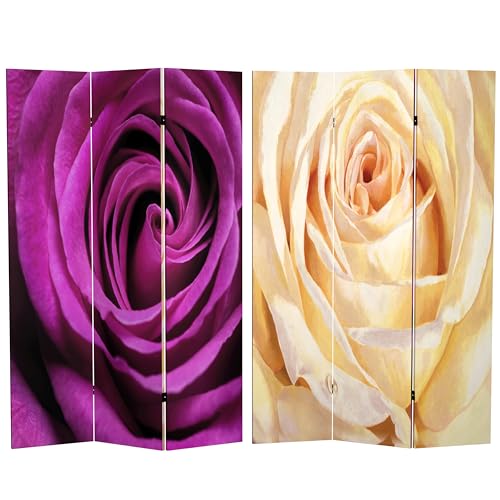 Red Lantern 6 ft. Tall Double Sided Roses Room Divider 3 Panel Freestanding Folding Privacy Screen, Partition, and Separator for Modern and Contemporary Bedroom, Home Office, Studio, Dorm, Apartment - color: Roses