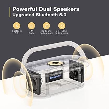 Bluetooth Speaker Alarm Clock & Wireless Charger for Bedside, Home, Office | FM Radio, Adjustable LED Night Light, 6 in 1 Bedroom Portable Speaker 2500mAh, Phone Stand - color: Gray
