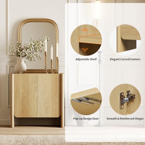 Sideboard Cabinet，Storage Cabinet with Adjustable Bathroom,Livingroom，Entryway，31.5" W Rounded Wood Cabinet,Oak - color: Oak