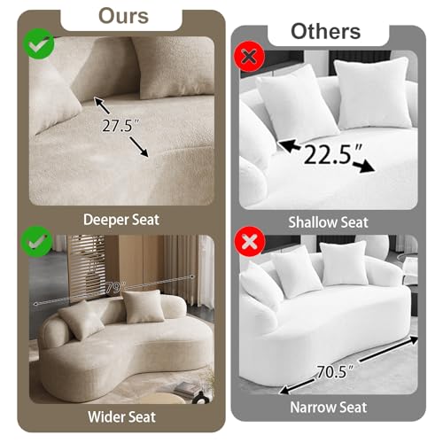 79" Curved Loveseat, Boneless Deep Seat Boucle Cloud Sofa, Brown | Curved boneless design, deep plush seating, soft boucle upholstery and 2 pillows deliver cloud-like comfort for living rooms. - color: Brrown