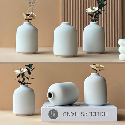 Modern White Small Ceramic Vase Set of 6 for Living Room Bedroom 4.13'' Minimalist Fresh Flower Vases for Home Decor Office Fireplace Centerpieces Nordic Style Gift for Fake Plant 6 Pack - color: 6 Pack White - Style 5