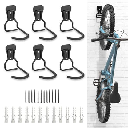 Housolution Bike Wall Mount with Fixed Hook, [6 Pack] Bike Storage Rack | Bike Rack Vertical Stand for Garage - Easily Hang/Detach - with Screws Iron Bike Hanger Brackets - size: 6 Pack