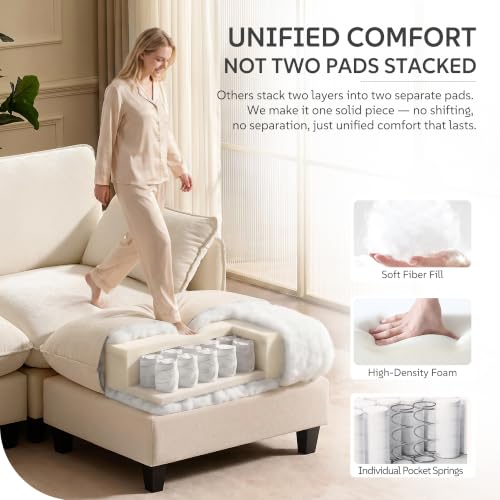 Ihanherry 105" Sleeper Sofa, Modular Sectional Cloud Couch with Oversized Large Cushions & 3 Movable Ottoman, Chenille Deep Seat Couch for Living Room, Beige - color: Beige Cream, size: 105“ 6 Seat Sleeper Sofa