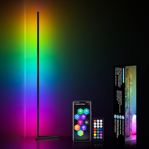 MIHEAL RGB Floor Lamp,16 Million Colors LED Floor Lamps 56" Lamps for Living Room with Music Sync,Standing Lamp with App and Remote Control,Gaming Ambient Lighting Corner Lamp Bedroom Decor - color: Black, size: 1pcs