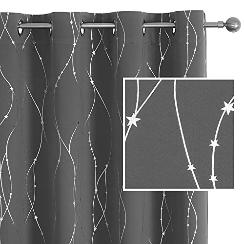SMILE WEAVER Grey Blackout Curtains for Living Room 108 Inch Long 2 Panels,Room Darkening Curtain-Star Print Design Noise Reducing Thermal Insulated Light Blocking Bedroom Window Drapes - color: Grey Silver, size: 52"W x 108"L (Pack of 2)