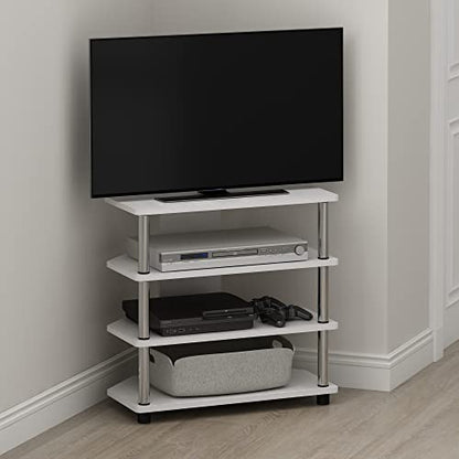 Furinno Econ Easy Assembly 4-Tier Petite Entertainment Center TV Stand for TV up to 25 Inch with Stainless Steel Tubes, White Oak/Chrome - color: White Oak, size: 4-Tier