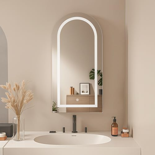 FUSUNBAO Arched Medicine Cabinet with LED Light, Recessed Black Bathroom Mirror Cabinet with Integrated Storage, Wall-Mounted Mirror Medicine Cabinet (Black) - color: Black, size: Arched