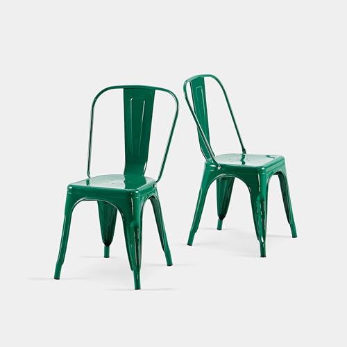 AC Pacific 18 Inch Seat Height Industrial Metal Dining Chairs, Stackable Kitchen or Bar Seat, Durable Modern Design, Versatile Accent Furniture, Set of 2, Green - color: Green, size: Set of 2