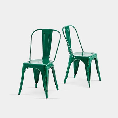 AC Pacific 18 Inch Seat Height Industrial Metal Dining Chairs, Stackable Kitchen or Bar Seat, Durable Modern Design, Versatile Accent Furniture, Set of 2, Green - color: Green, size: Set of 2