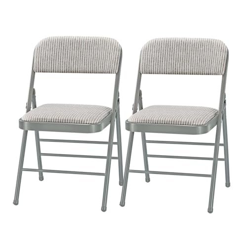 Pack of 2 (Fabric/Vinyl) Steel Frame Metal Foam Padded Folding Chairs (Black, Gray, White) (2-Pack - Fabric White) - color: 2-pack - Fabric White