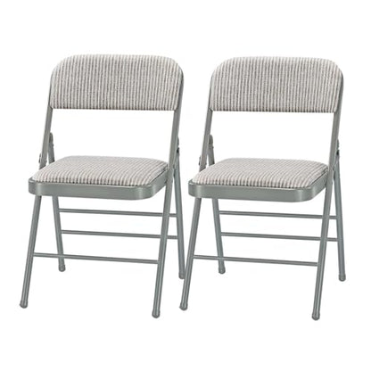 Pack of 2 (Fabric/Vinyl) Steel Frame Metal Foam Padded Folding Chairs (Black, Gray, White) (2-Pack - Fabric White) - color: 2-pack - Fabric White