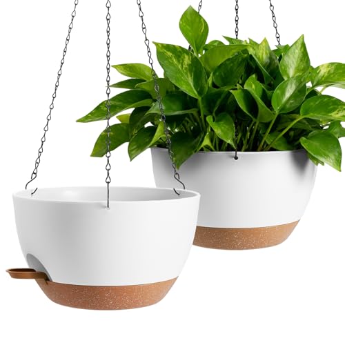 13-inch Oversized Hanging Planter Set of Two,Planters for Indoor and Outdoor Plants.Place Plant pots Across Diverse Settings Including windowsills,Living Room,and Gardens.White-Brown - color: White 2 Pack, size: 13 inch