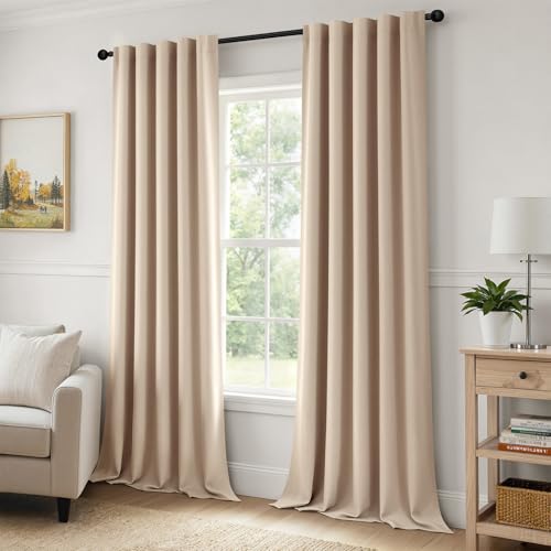MIULEE Beige Pinch Pleat Blackout Curtains 40x84 Inch Length 2 Panels Set | Back Tab Rod Pocket Pleated, Thermal Insulated, Bedroom Living Room Darkening Drapes, Soundproof Curtains with Hooks - color: Beige, size: 40"W x 84"L (Pack of 2)
