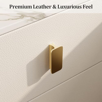 AQIMUELE Narrow Nightstand with Drawers, Narrow Side Table Leather, Small Bedside Tables for Bedroom. (White) - color: White, size: 11.8''W x 15"D x 22.8"H