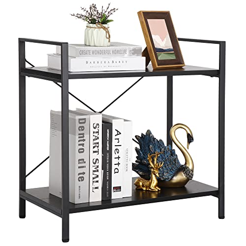 ZenStyle 2 Tier Small Bookshelf for Small Space, 2 Shelf Low Metal Bookcase Modern Industrial Shelving Unit for Bedroom, Living Room, Kitchen and Home Office, Black