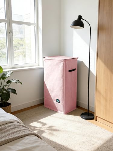 WTREE Laundry Hamper with Lid, Reinforced Sturdy Clothes Hamper with Anti-Puncture Base, Large Collapsible Laundry Basket with Removable Liner Bag, Tall Dirty Clothes Bin for Family, 100L Pink - color: Pink