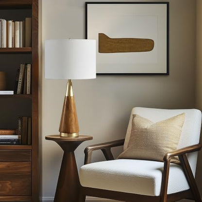 INK+IVY Chrislie Gold White Mid Century Modern Table Lamp , Contemporary Metal Wood Table Lamps for Bedrooms , 13.5"W X 13.5"D X 26"H , Gold / Brown