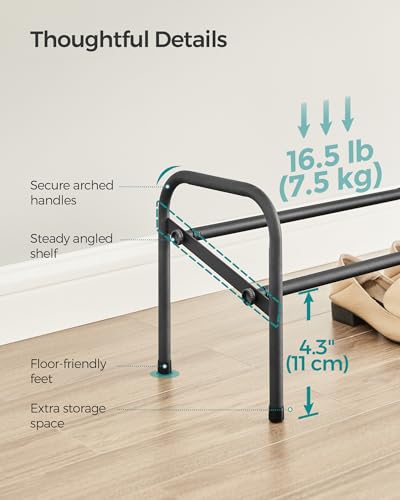 SONGMICS Expandable Shoe Rack, 1 Tier Shoe Rack Shelf, Adjustable Shoe Organizer Storage for 10 Pairs of Shoes, Metal Free Standing Shoe Racks for Closet, Front Door Entryway, Easy Assembly, Ink Black - size: 1 Tier (9.8"H)