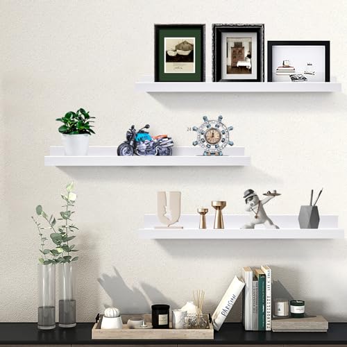 AZSKY 24 Inch Picture Ledge Shelf Floating Shelves Wall Mounted Set of 3 White - color: White, size: 24in set 3