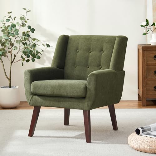 HUIMO Accent Chair for Living Room,Upholstered Button Fabic Armchair Chair | Mid Century Modern Tufted Armchair with Fabric,Comfy Arm Chairs for Club Living Room Reading Bedroom,Waiting Room Green - color: Green