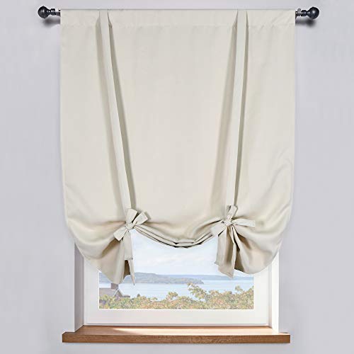 54 inches Long Blackout Curtain - Balloon Roll Up Window Tie Up Shades for Kitchen/Nursery/Bathroom Window (1 Panel, 34 inches W by 54 inches L) - color: Cream Beige, size: 34"W x 54"H