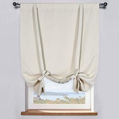 54 inches Long Blackout Curtain - Balloon Roll Up Window Tie Up Shades for Kitchen/Nursery/Bathroom Window (1 Panel, 34 inches W by 54 inches L) - color: Cream Beige, size: 34"W x 54"H