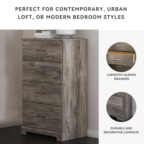 Signature Design by Ashley Ralinksi 4-Drawer Dresser Chest, Warm Gray | Engineered wood (MDF/particleboard/plywood) and decorative laminate, Rustic modern style, Replicated oak grain, Bedroom use - color: Grayish Brown, style: Chest of Drawers