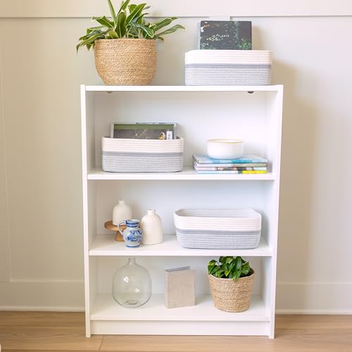 NaturalCozy 13.5”x8.5”x5.5” Storage Baskets for Shelves 3 Pack | Cotton Rope Woven Small Baskets for Organizing | Small Storage Bins for Nursery, Bathroom, Closet, Cube Shelf, Decorative, Gift - color: Off White & Gray & Mixed Gray, size: 13.5" x 8.5" x 5