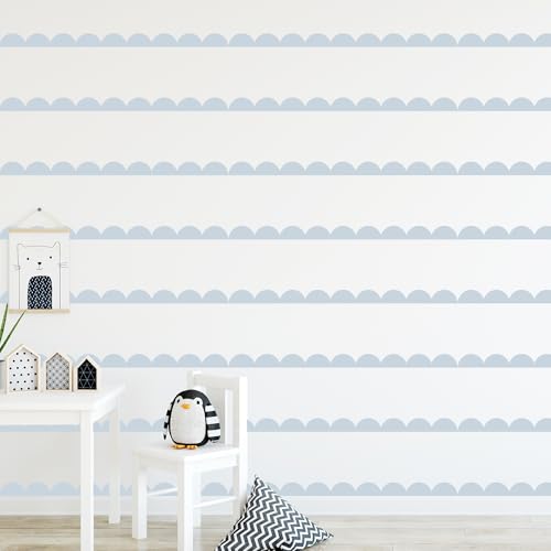 Scallop Border Wall Sticker，Door Edge Scallop Decorative Art Stickers，Scallop Peel and Stick Border，for Nursery, Kids Bedroom Living Room Home Scandinavian Boho Painting Wall Décor. (Dusky Blue) - color: Dusky Blue