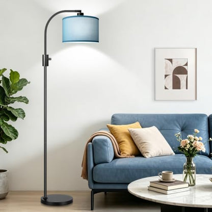 Nintiue Dimmable Black Floor Lamp, 1200 Lumens LED Edison Bulb Included, Arc Gold Floor Lamps for Living Room Modern Standing Lamp with Sky Blue Shade - color: Black - Sky Blue Shade