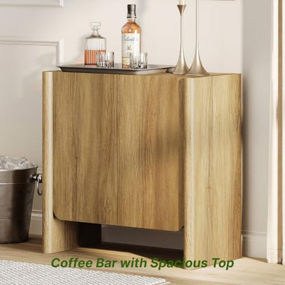 Buffet Cabinet, Coffee Bar Cabinet with Adjustable Shelf, Sideboard Storage for Living Room, Dining Room, Entryway, 31.5" W Rounded Wood Cabinet, Honey Brown - color: Brown
