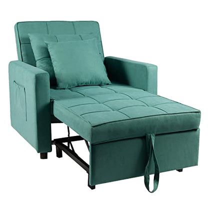 Sofa Bed Chair 3-in-1 Convertible Chair Bed, Lounger Sleeper Chair, Single Recliner for Small Space with Adjustable Backrest (Green) - color: Green