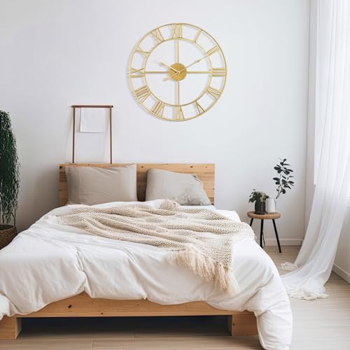 Large Wall Clock - 40cm/ 16 Inches Silent Non-Ticking, Battery Operated, Gold Vintage Decorative Modern Metal Wall Clocks for Living Room, Bedroom, Office, Farmhouse Decor - color: Gold, size: 40CM