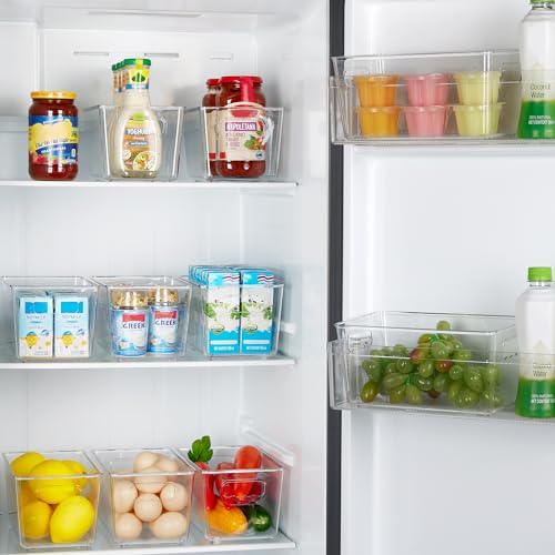 YIHONG 4 Pack Clear Storage Bins, Pantry Organizer Bins with Handle, Small | Plastic Bins, Pantry Storage Containers for Kitchen, Freezer, Cabinet, Closet, Bathroom, Under Sink Organizers and Storage - size: S(9.3"L x 5.2"W x 4.3"H)