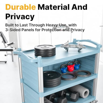 NorthSky Select Dual-Handle Utility Service Cart, 3 Shelves, 440 lb. Capacity -Black Plastic Shelve, Lockable Swivel Casters - Suitable for Hospital, Lab, Hotel (29.5 in & Blue Plastic Shelves) - size: 29.5 IN & Blue Plastic Shelves