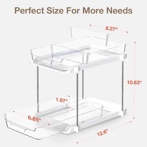 Delamu 2-Tier Multi-Purpose Bathroom Under Sink Organizers and Storage, Stackable Kitchen Pantry Organization, Pull Out Medicine Cabinet Organizer with Movable Dividers, White, 1 Pack - color: White, size: 1 Pack