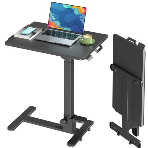 27" Portable Mobile Standing Desk, No-Assembly Needed, Black | Rolling Laptop Cart with 90° Tiltable Desktop for Storage, Compact Computer Workstation for Small Space - color: Black