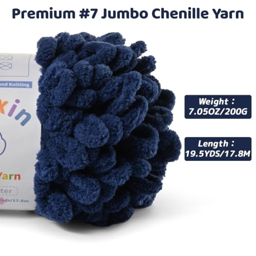 Super Soft Loop Yarn for Finger Knit, 3 Pack of 7.05oz/19.5yds Each, Chunky Blanket Yarn for Hand Knitting, #7 Jumbo Chenille Yarn, Fluffy Baby Blanket Yarn for Crochet Amigurumi (3 Navy Blue) - color: 3 Navy Blue