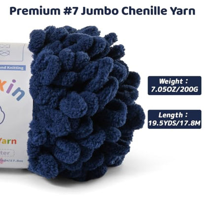 Super Soft Loop Yarn for Finger Knit, 3 Pack of 7.05oz/19.5yds Each, Chunky Blanket Yarn for Hand Knitting, #7 Jumbo Chenille Yarn, Fluffy Baby Blanket Yarn for Crochet Amigurumi (3 Navy Blue) - color: 3 Navy Blue