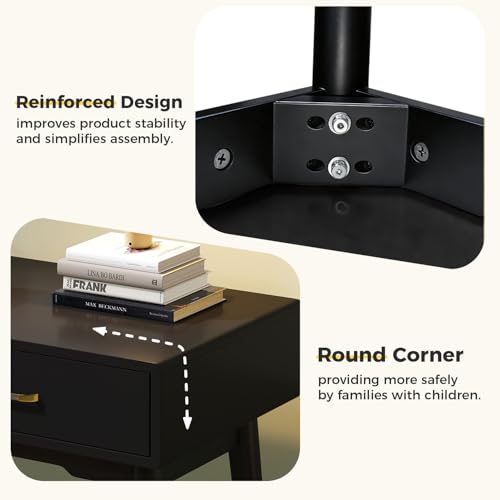 FUNKOCO Black Small Vanity Desk with Drawers, 40 Inch Simple Writing Desk | Vanity Desk No Mirror with 4 Solid Legs, Modern Computer Desk for Small Spaces, Home Office, Study - color: Black