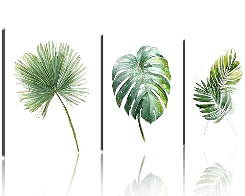 TutuBeer 3 Panels Botanical Plant Wall Art Green Plant Picture Neutral Botanical Wall Prints Aesthetic Leaf Picture for Living Room Kitchen Hallway Bedroom Ready to Hang Each Panel 12"X16" - color: Green Botanical D