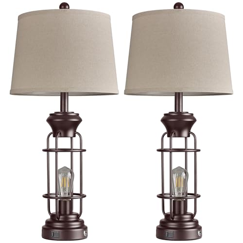 Reaketon Farmhouse Table Lamps for Living Room Set of 2, 28" Dimmable Touch Control Table Lamp with Oil Rubbed Bronze Finish, Bedroom Lamps for Nightstand, 4 Bulbs Included - color: Oil-Rubbed Bronze