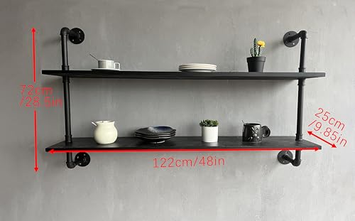 HDDFER Floating Bookshelf Shelves Industrial Pipe Shelving Pipe Shelves Rustic Wall Shelf 48 Inch Farmhouse Book Shelves for Wall Mounted - color: Black, size: 2Tier48in