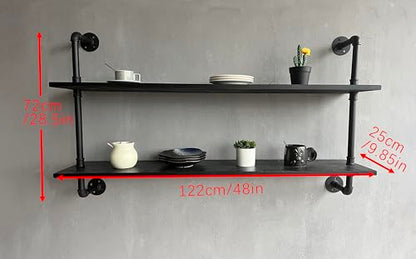 HDDFER Floating Bookshelf Shelves Industrial Pipe Shelving Pipe Shelves Rustic Wall Shelf 48 Inch Farmhouse Book Shelves for Wall Mounted - color: Black, size: 2Tier48in