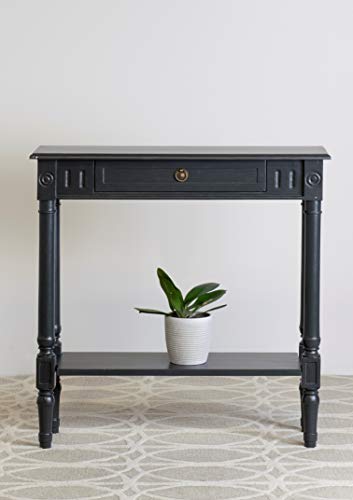 Marisol Black Narrow Console Table for Entryway with Drawer | 31.5-inch slim sofa table with lower shelf, solid wood frame, distressed finish, hallway storage for small spaces - color: Black Distressed