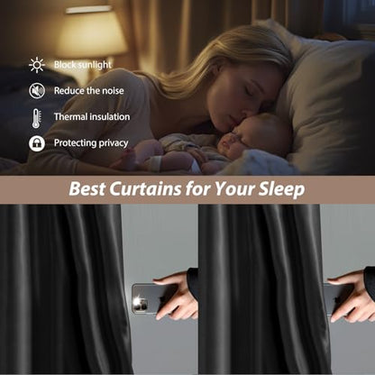 Room Divider Curtains with Ceiling Curtain Track Set Window Curtain for Bedroom,Living Room Total Blackout Thermal Insulated Privacy Ceiling Track Curtain W 9 × H 7 FT Black drape&Black track - color: Black, size: 108"W x 84"L (Pack of 1)