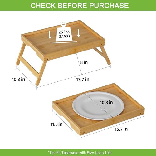 Youpehom Bamboo Bed Tray Tables with Folding Legs, Medium, 4-Pack, Bamboo | Four bamboo bed trays with folding legs and handles for family meals, guests, reading, laptop use and everyday serving. - color: Bamboo-4 Pack, size: Medium