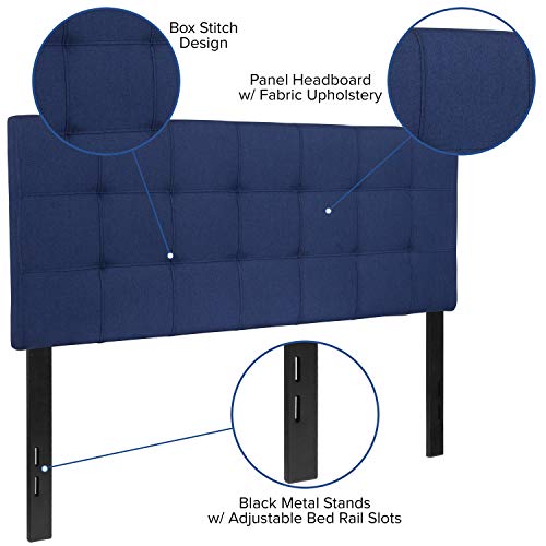 EMMA + OLIVER Navy Full Quilted Tufted Headboard | Adjustable Bed Rail Slots, Fabric Upholstered - color: Navy, size: Full